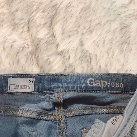 GAP resolution slim straight distressed destroyed light wash blue jeans size 26 - Picture 8 of 13